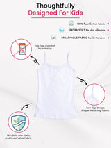 Girls Plain Vest 100% Cotton Sleeveless Innerwear Camisole and U-Neck Styling for Lightweight Comfort - Pack of 3