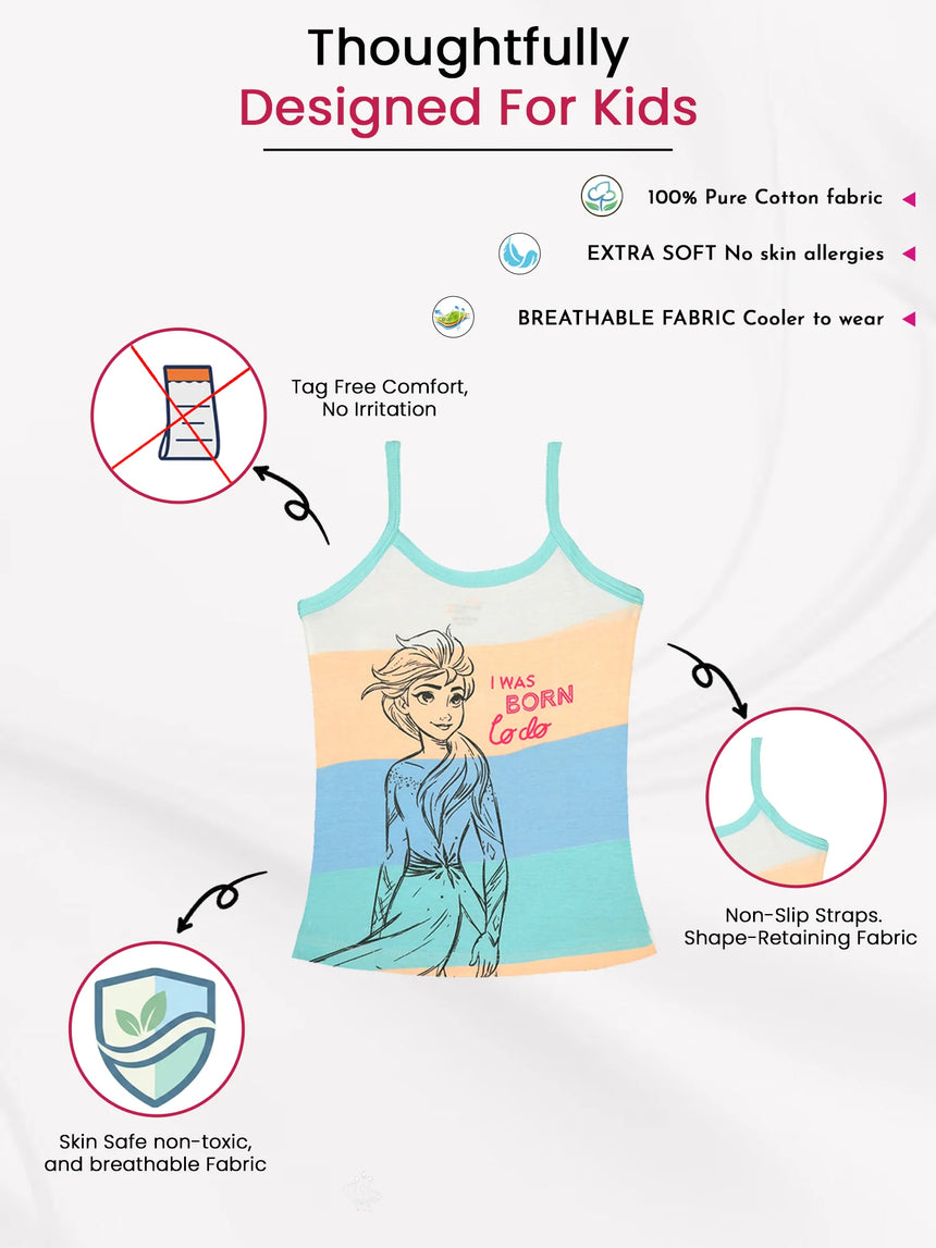 Girls Frozen 100% Cotton Vest Dori Neck Pack of 3 - Bodycare