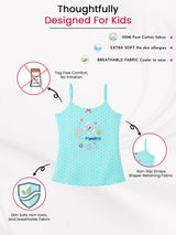 Light blue cotton kids camisole with floral print, non-slip straps, breathable, soft fabric