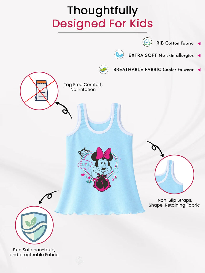 Girls Minnie & Friends Vest Round Neck Sleeveless Pack of 6 - Bodycare