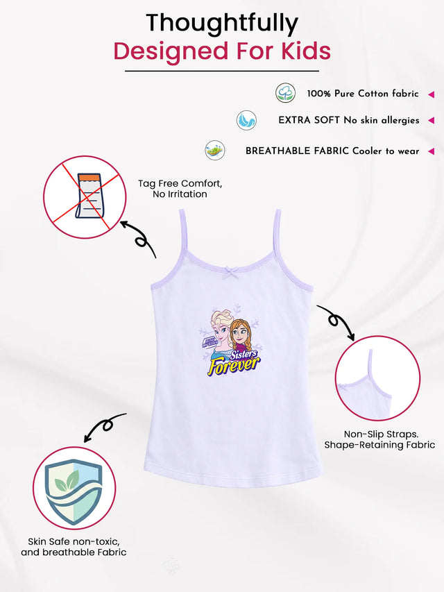 Kids' cotton camisole with 'Sisters Forever' print, soft breathable fabric, non-slip straps