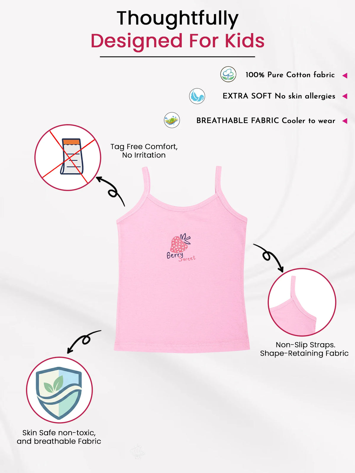 Girls 100% Cotton Vest Round Neck Dori Neck Pack of 2 - Bodycare