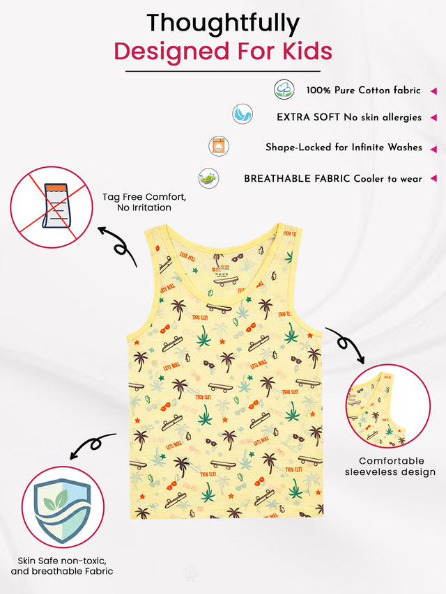 GOTS Certified Organic Cotton Boys Vest Pack of 3 Ultra Soft Breathable Innerwear Skin Friendly Tagless Comfort