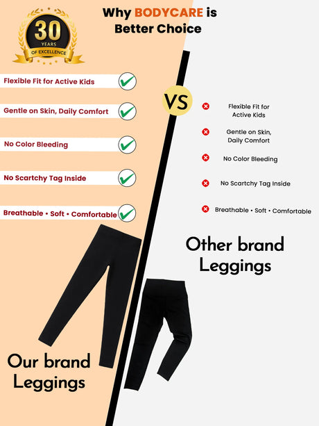 Girls Cotton Spandex Leggings Slim Fit Stretch Pack of 2