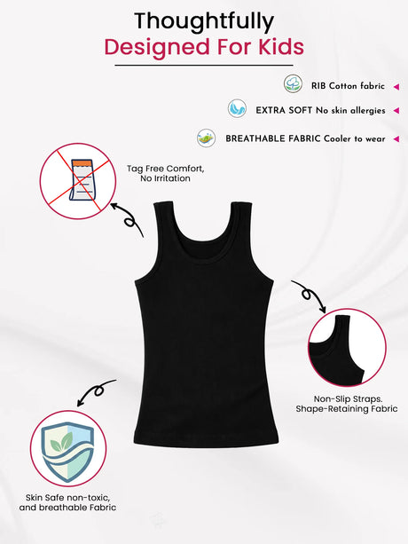 Girls Cotton Rib Vest Round Neck Sleeveless Pack of 4