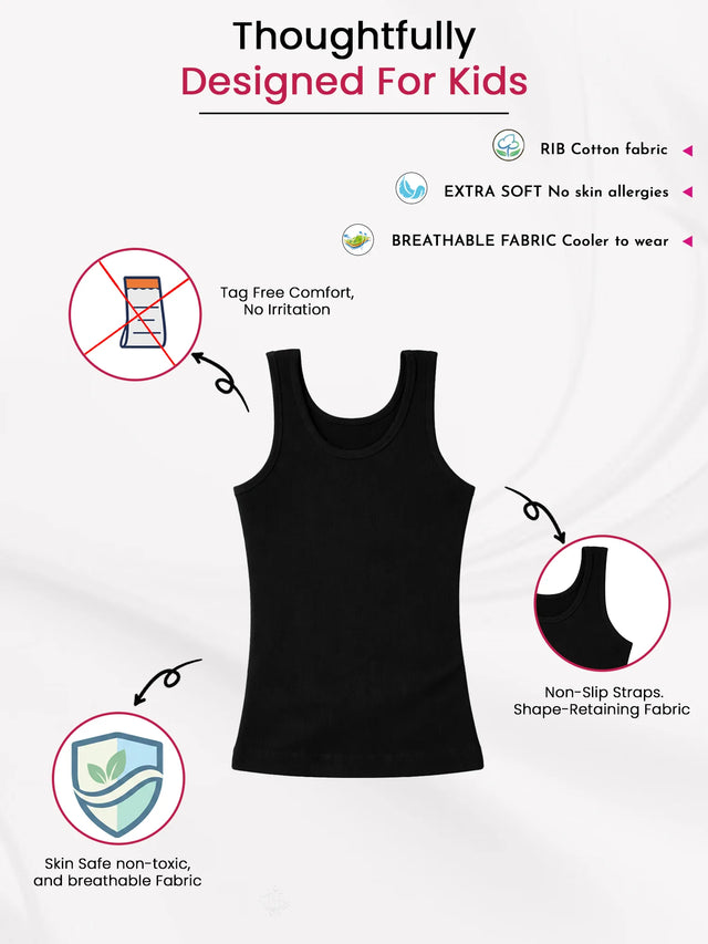 Girls Cotton Rib Vest Round Neck Sleeveless Pack of 4 - Bodycare
