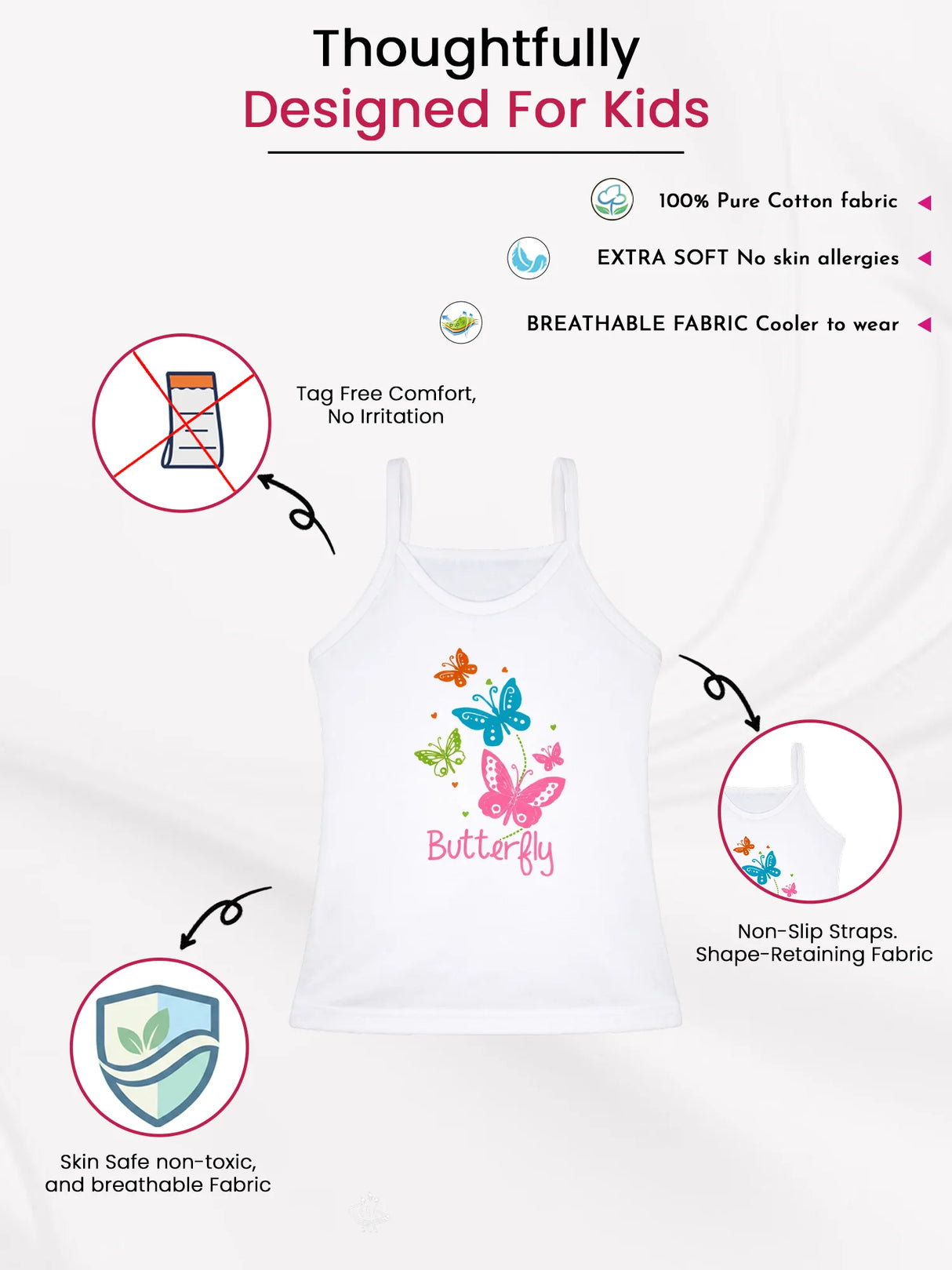 Girls Vest Dori Neck Sleeveless Pack of 6 - Bodycare