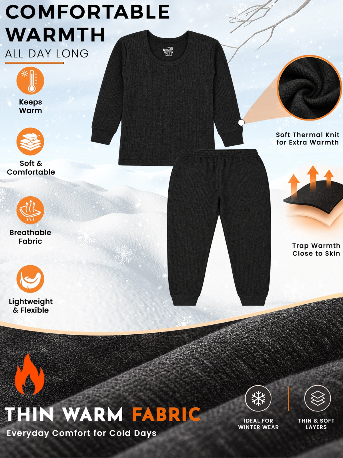 Unisex Antibacterial Thermal Top with Round Neck and Full Sleeves for Winter Layering and Cold-Weather Comfort - Pack of 1