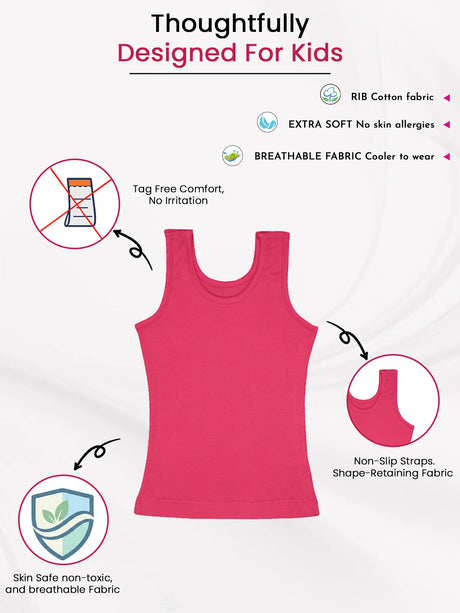 Girls Cotton Rib Vest Round Neck Sleeveless Pack of 6