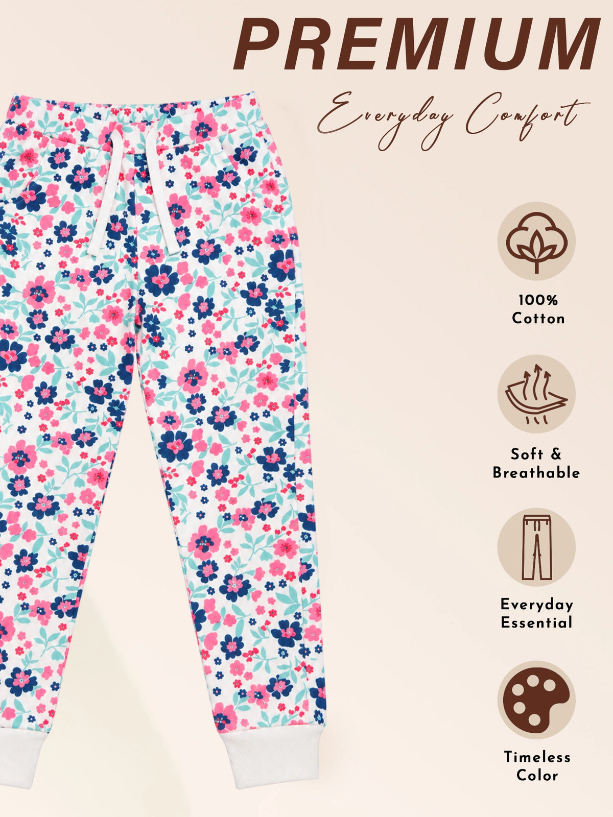 Girls French Terry Printed Track Pant with Regular Fit for Casual Wear, Lounge Comfort and Regular Use