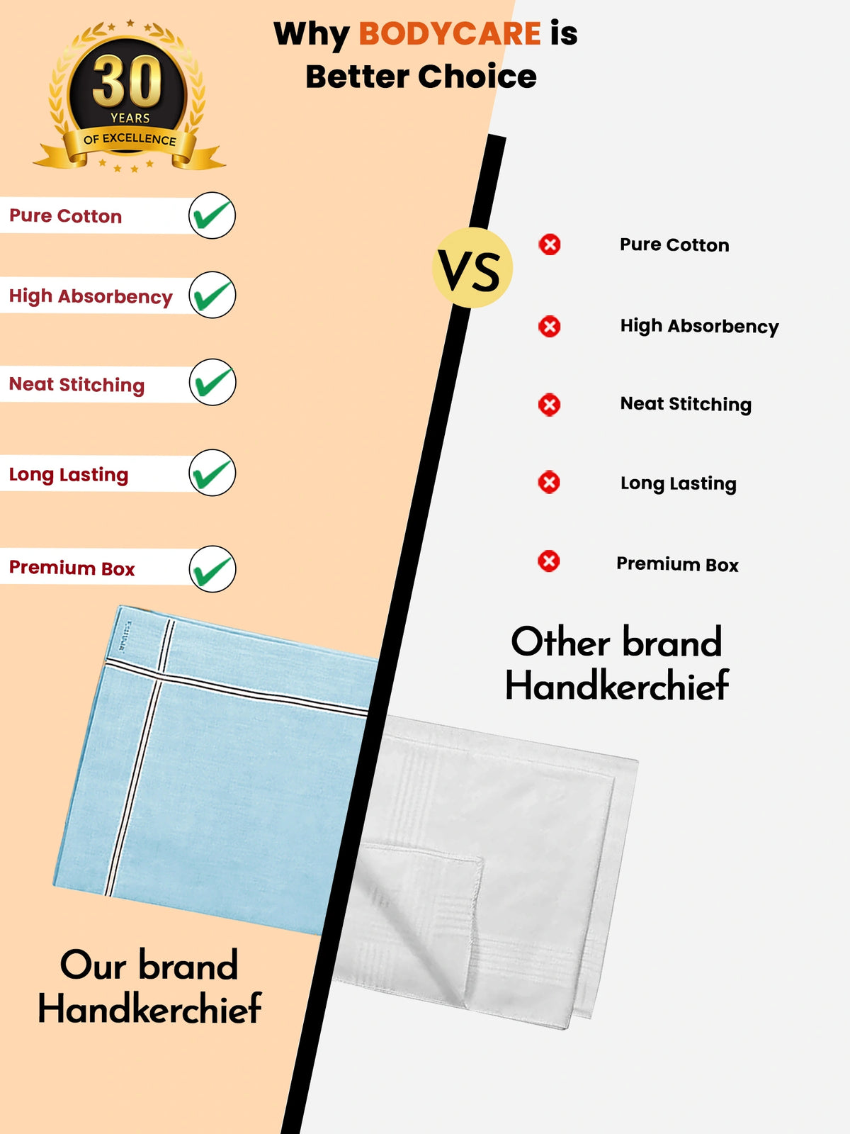 Men Cotton Handkerchief Pocket Essential for Daily Carry, Office Bag, Travel Kit and Formal Grooming Use - Pack of 6