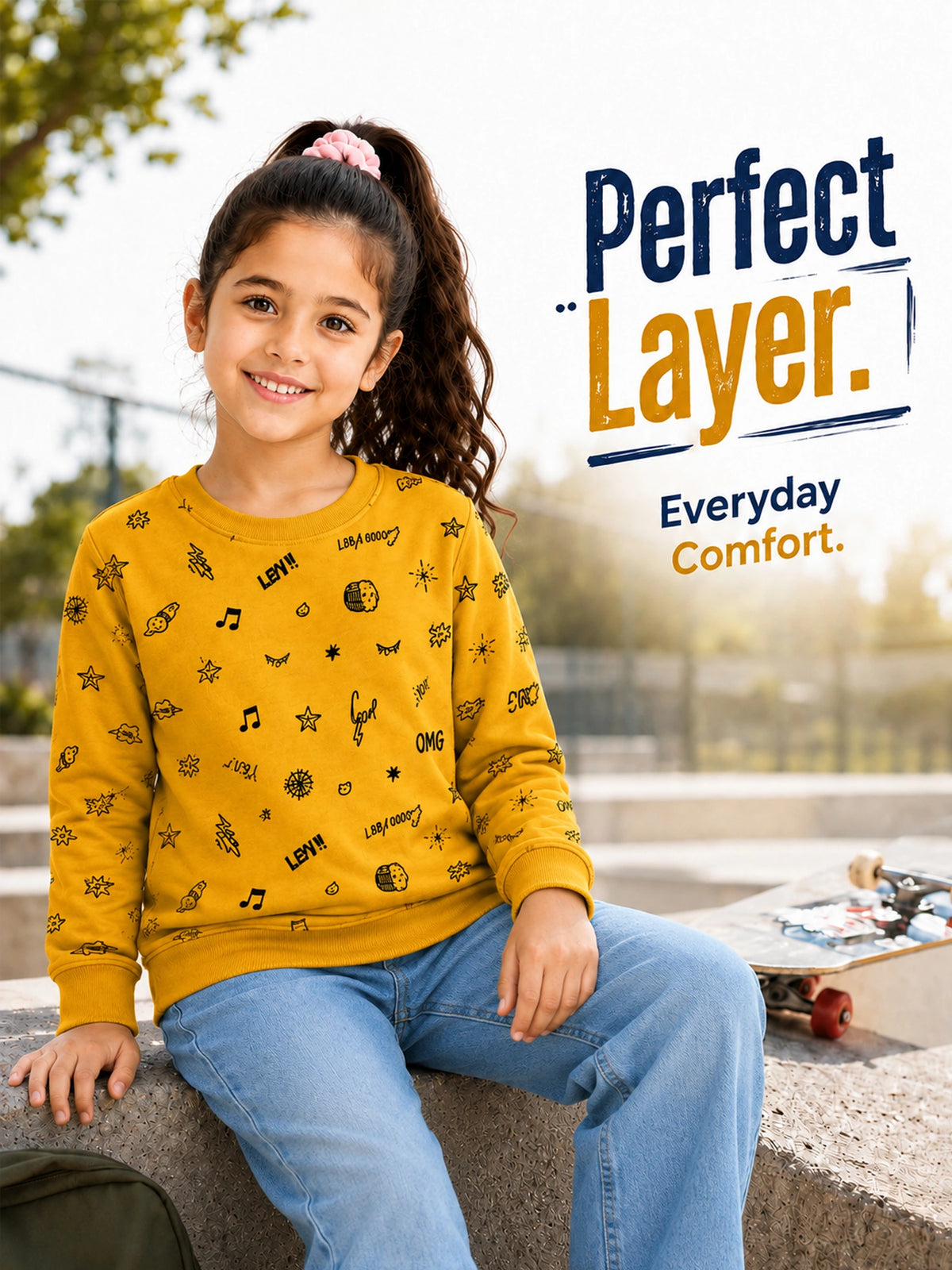 Girls Printed Round Neck Full Sleeve Sweatshirt for Casual Wear, Comfortable Coverage and Winter Wardrobe Use - Pack of 1
