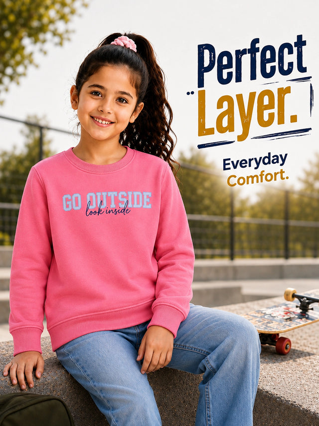 Girls Round Neck Full Sleeve Sweatshirt with Casual Wear Comfort, Lounge-Ready Styling and Regular Seasonal Use
