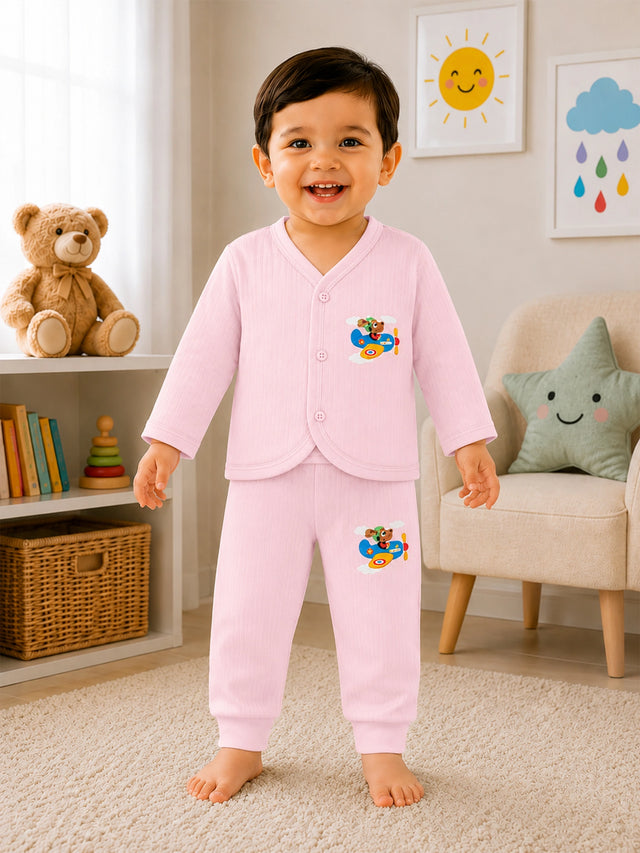 Unisex Baby Front Open Full Sleeve Thermal Set with Top and Bottom for Winter Wear and Cold-Weather Comfort - Pack of 1