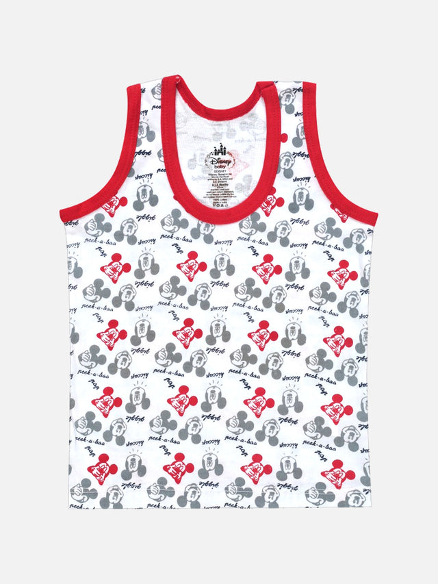 Baby Boys Mickey & Friends Innerwear Vest Cotton Regular Fit Round Neck Sleeveless for Everyday Comfort - Pack of 4