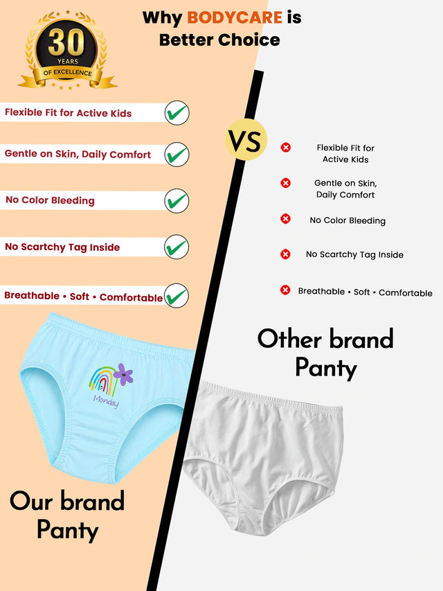 Girls 100% Cotton Panty with Inner Elastic for Everyday Innerwear Comfort and Regular Use - Pack of 3