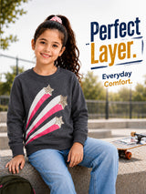 Girls Round Neck Full Sleeve Sweatshirt with Comfortable Fit for Casual Wear, Lounge Comfort and Regular Use