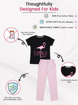 Girls Cotton Printed T-Shirt and Pajami Night Suit Set for Comfortable Sleepwear, Lounge Wear and Regular Nightwear Use