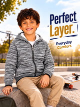 Boys Polyester Blend Hooded Full Sleeves Sweater with Comfortable Winter Wear Styling and Regular Use
