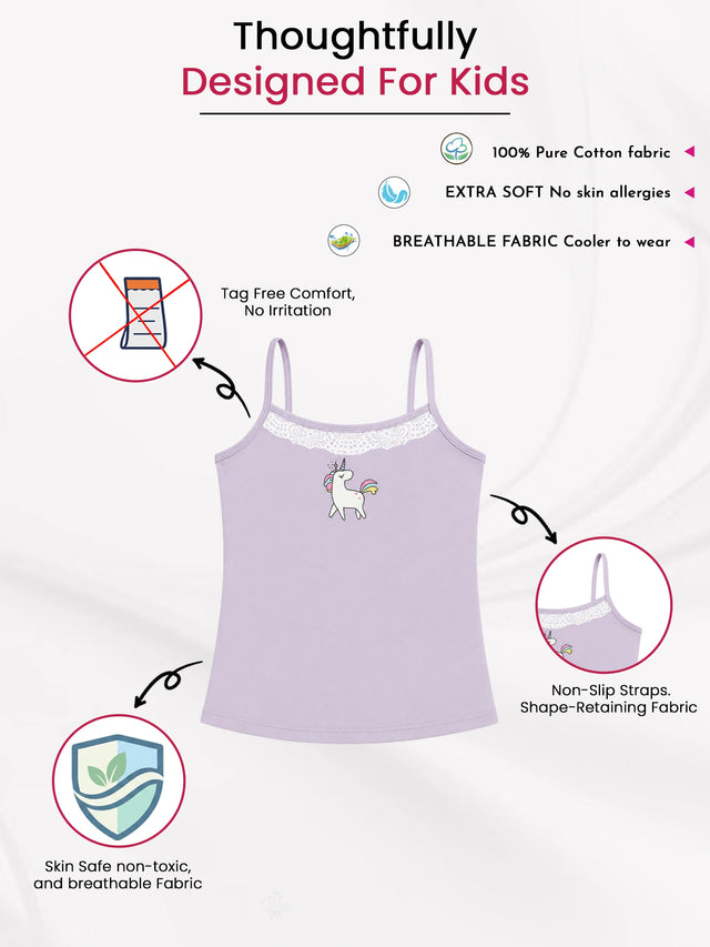 Girls 100% Cotton Sleeveless Innerwear Vest with Stretch for Everyday Comfort and Easy Layering - Pack of 2