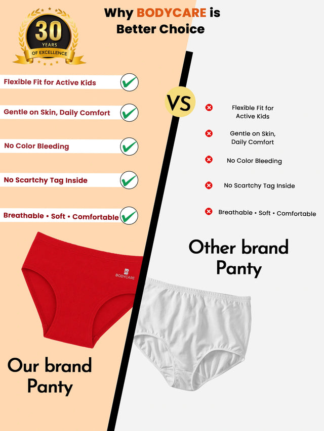 Girls Cotton Spandex Innerwear Panty with Inner Elastic for Comfortable Fit, Everyday Support and Wardrobe Essentials - Pack of 6