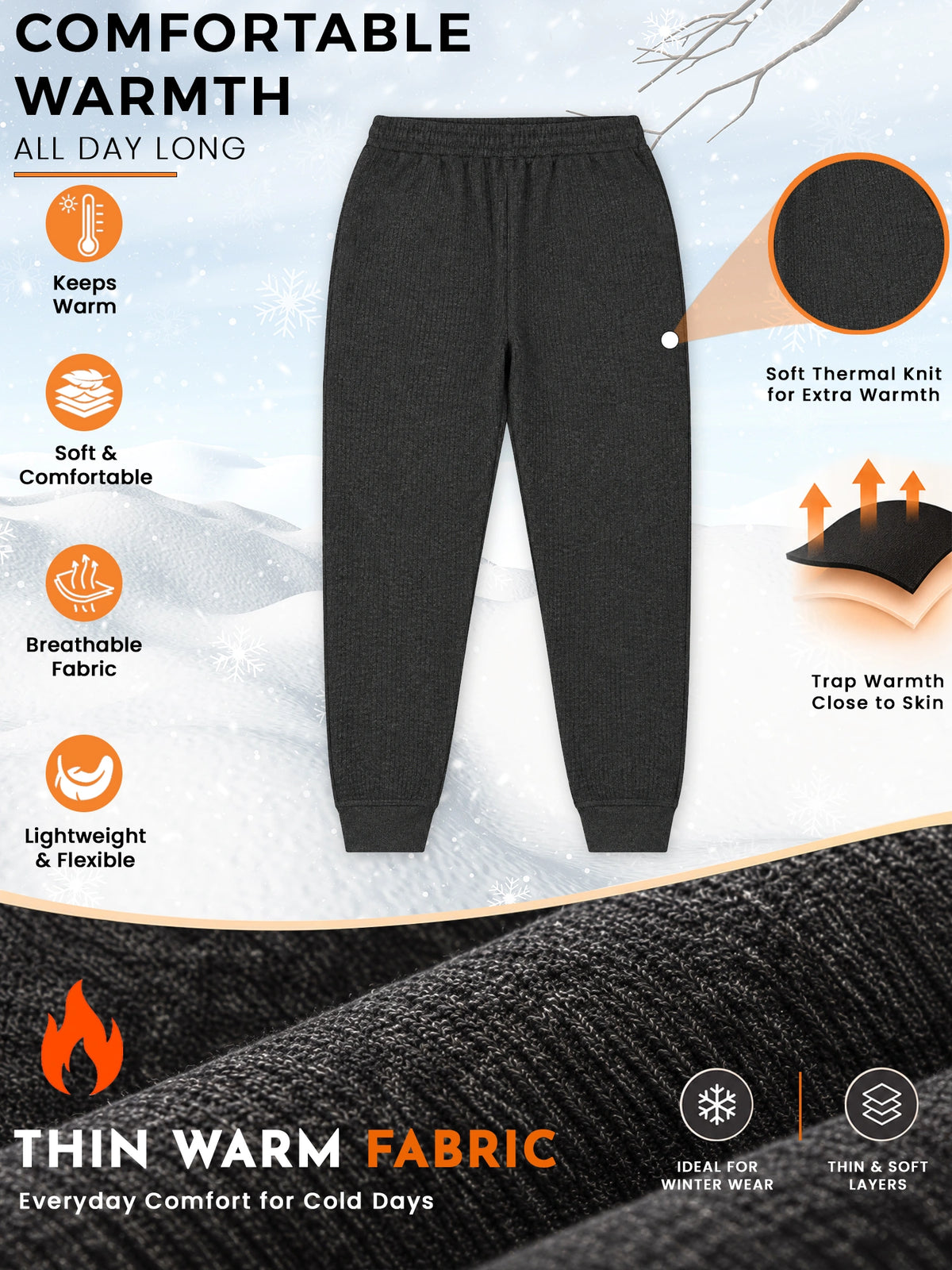Unisex Antibacterial Thermal Bottom for Winter Innerwear Comfort, Warm Base Wear and Regular Cold-Weather Use - Pack of 2