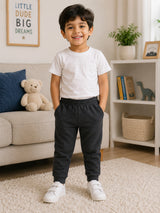 Boys 100% Cotton Solid Track Pant Joggers with Elastic Waist for Casual Wear, Regular Fit and Easy Movement