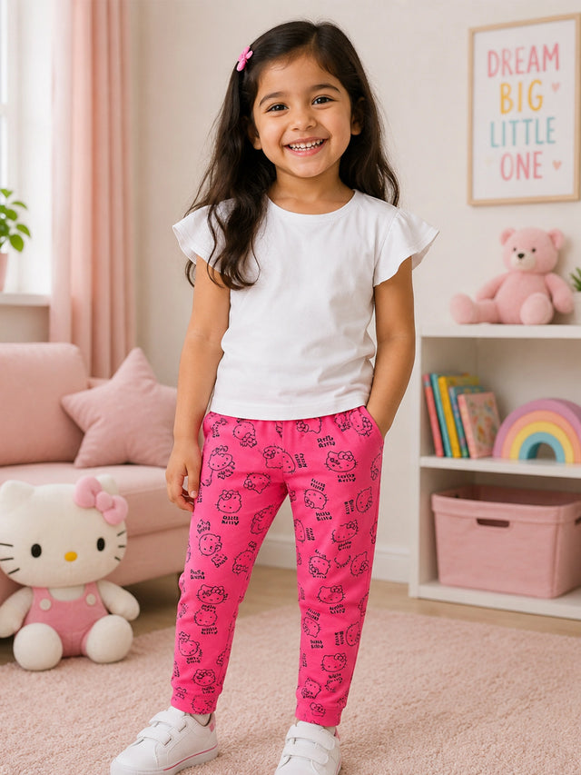 Baby Girls Printed Track Pant with Character Artwork for Casual Wear, Playtime Comfort and Easy Movement - Pack of 1