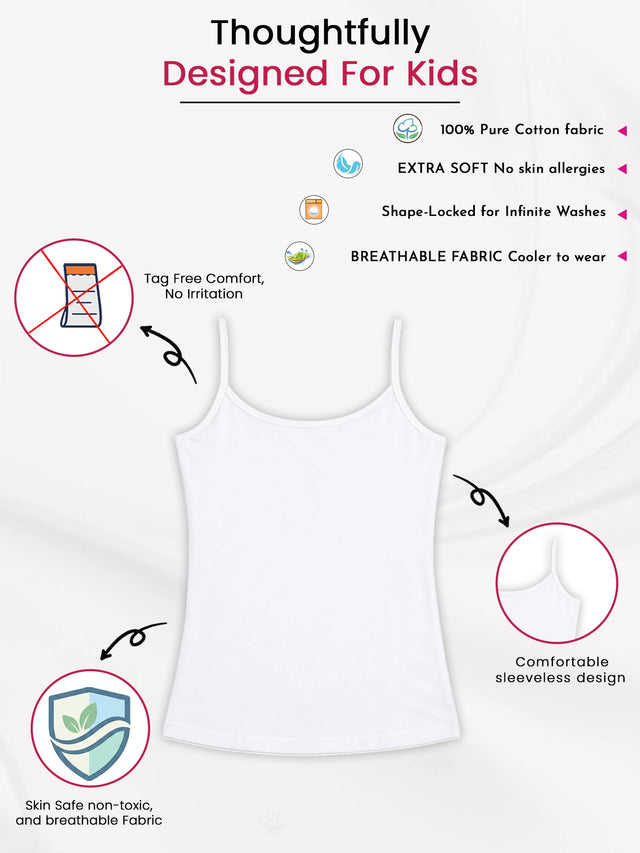 Girls Cotton Camisole Sleeveless Camisole for Everyday Innerwear Comfort and Easy Layering - Pack of 6