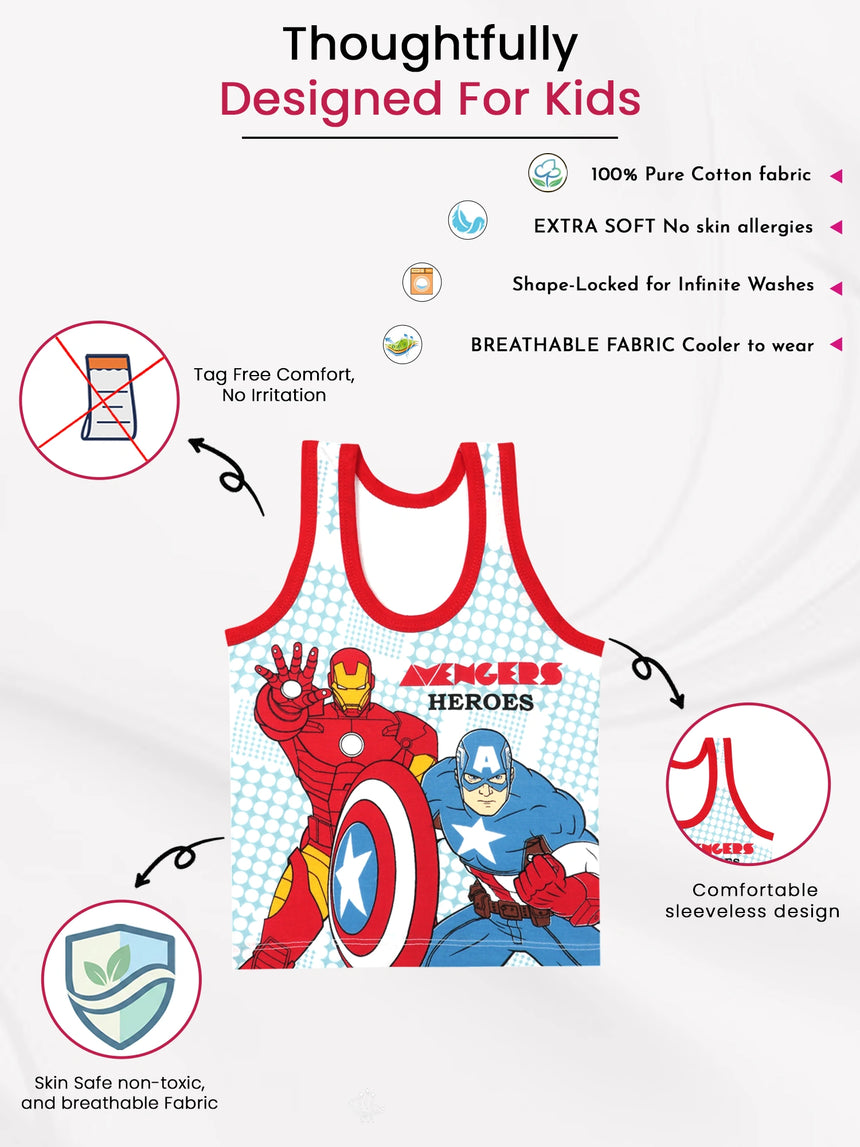 Boys Avengers Vest Round Neck Sleeveless Pack of 3