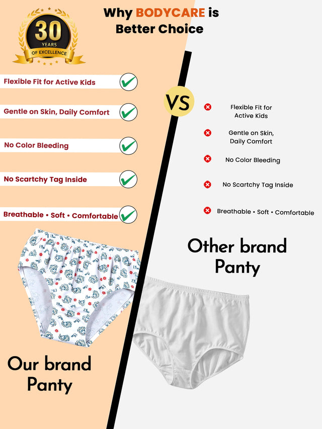 Girls 100% Cotton Panty with Inner Elastic for Soft Everyday Innerwear Comfort and Regular Multipack Use - Pack of 3