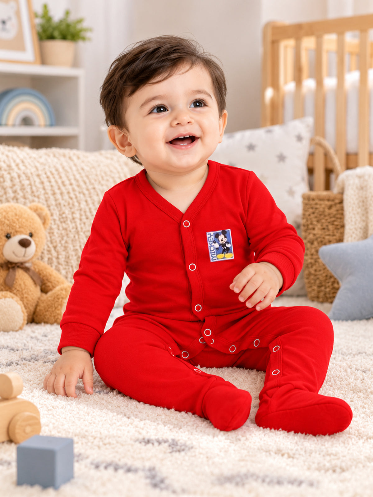 Baby Boys 100% Cotton Front Open Full Sleeve Romper with Sleepsuit Comfort and Easy Dressing for Everyday Use