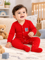 Baby Boys 100% Cotton Front Open Full Sleeve Romper with Sleepsuit Comfort and Easy Dressing for Everyday Use