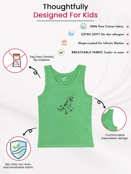 Boys 100% Cotton Vest Round Neck Regular Fit Pack of 2