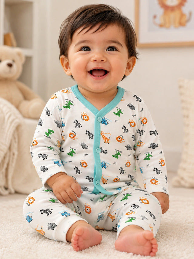 Unisex Baby Cotton Printed Top and Pyjama Set with Soft Comfort, Coordinated Nightwear Style and Everyday Ease