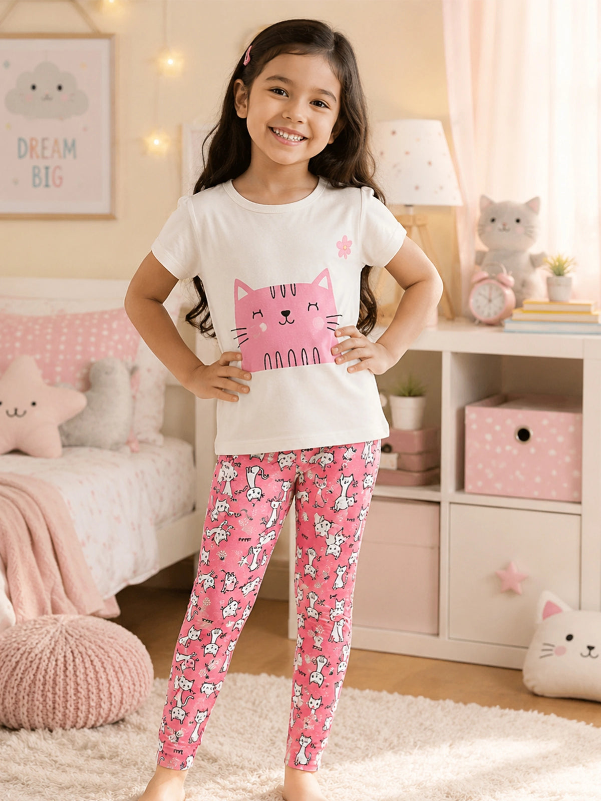 Girls 100% Cotton Printed Track Pant with Side Pockets and Regular Fit Jogger Styling for Comfortable Kids Activewear