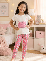 Girls 100% Cotton Printed Track Pant with Side Pockets and Regular Fit Jogger Styling for Comfortable Kids Activewear