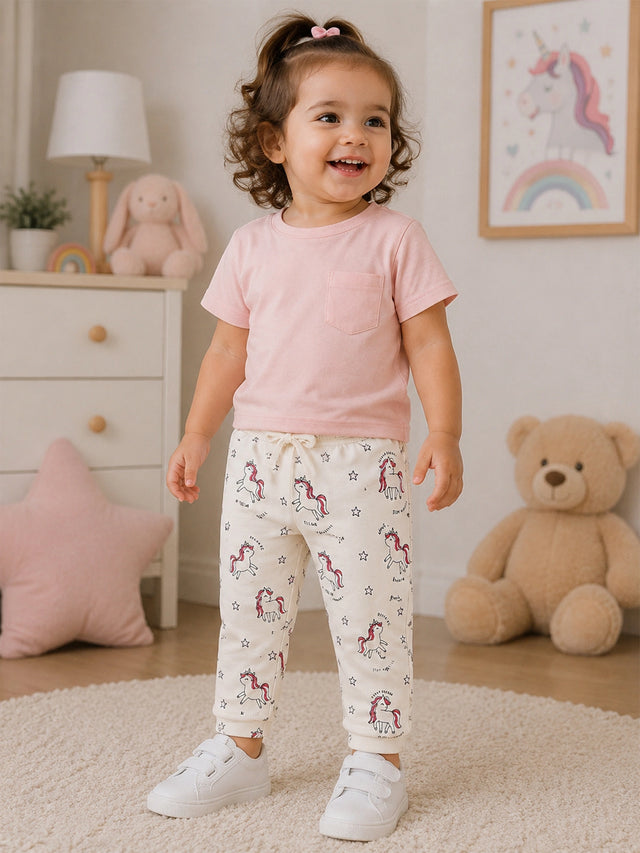 Baby Girls Interlock Cotton Track Pant with Regular Fit for Casual Wear, Jogger Comfort and Easy Movement