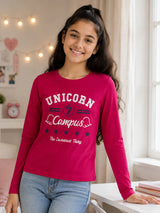 Girls Round Neck Full Sleeves Printed T-Shirt with Casual Styling, Easy Movement and Comfortable Regular Wear Appeal