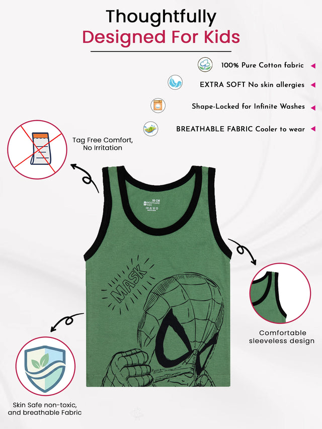 Boys 100% Cotton Sleeveless Round Neck Vest with Regular Fit for Comfortable Daily Innerwear Use - Pack of 4
