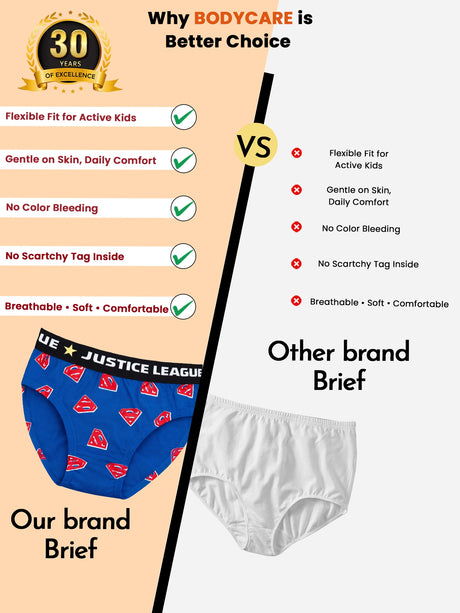 Boys Justice League 100% Cotton Brief Top Elastic Pack of 3 - Bodycare