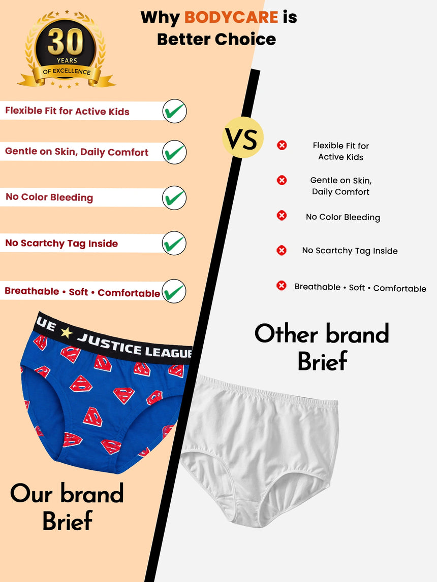 Boys Justice League 100% Cotton Brief Top Elastic Pack of 3 - Bodycare