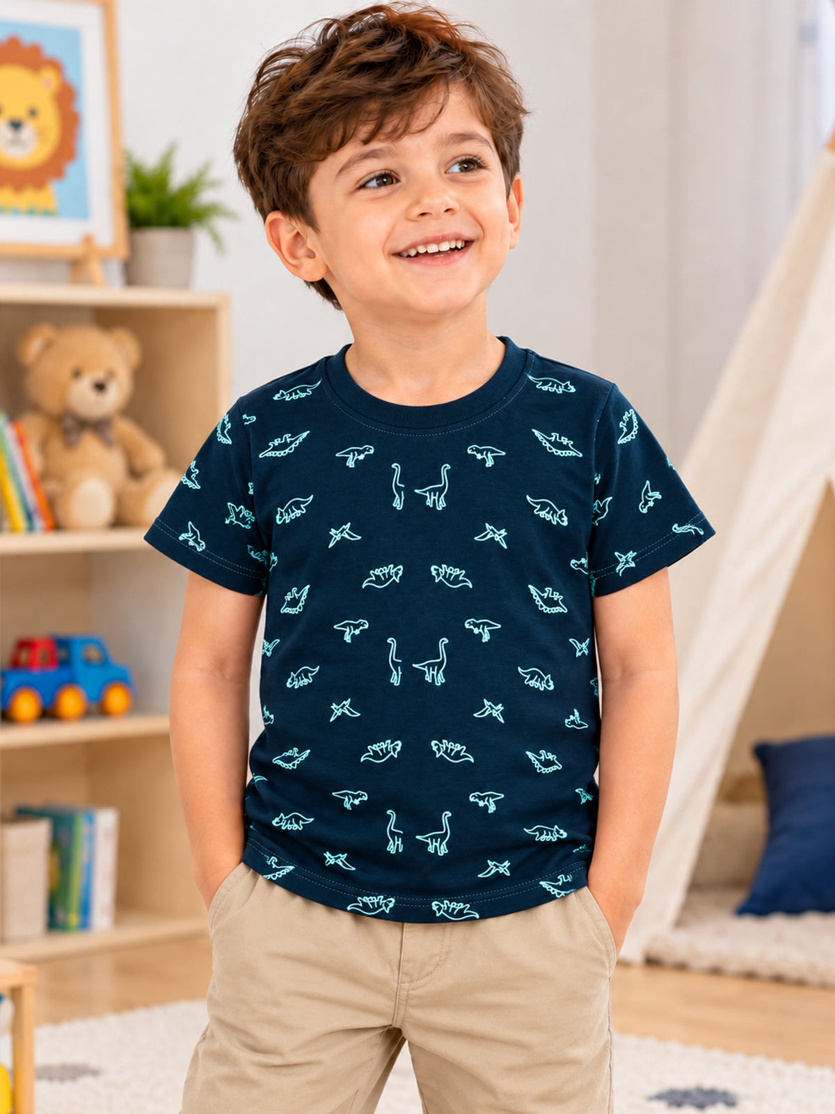 Baby Boys 100% Cotton Round Neck Half Sleeve Printed T-Shirt with Breathable Fabric and Regular Fit - Pack of 1