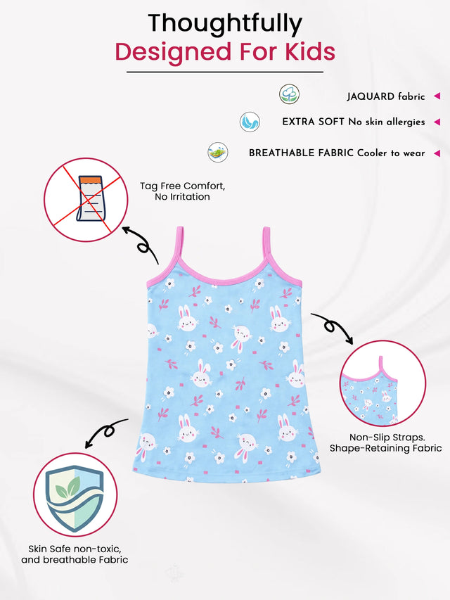 Baby Girls 100% Cotton Sleeveless Camisole Vest for Soft Innerwear Comfort and Regular Use - Pack of 3