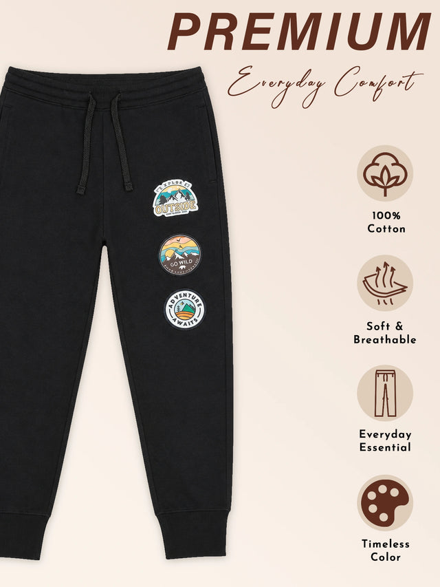 Boys French Terry Track Pant with Printed Regular Fit for Sports, Casual Wear, Lounge Comfort and Easy Movement