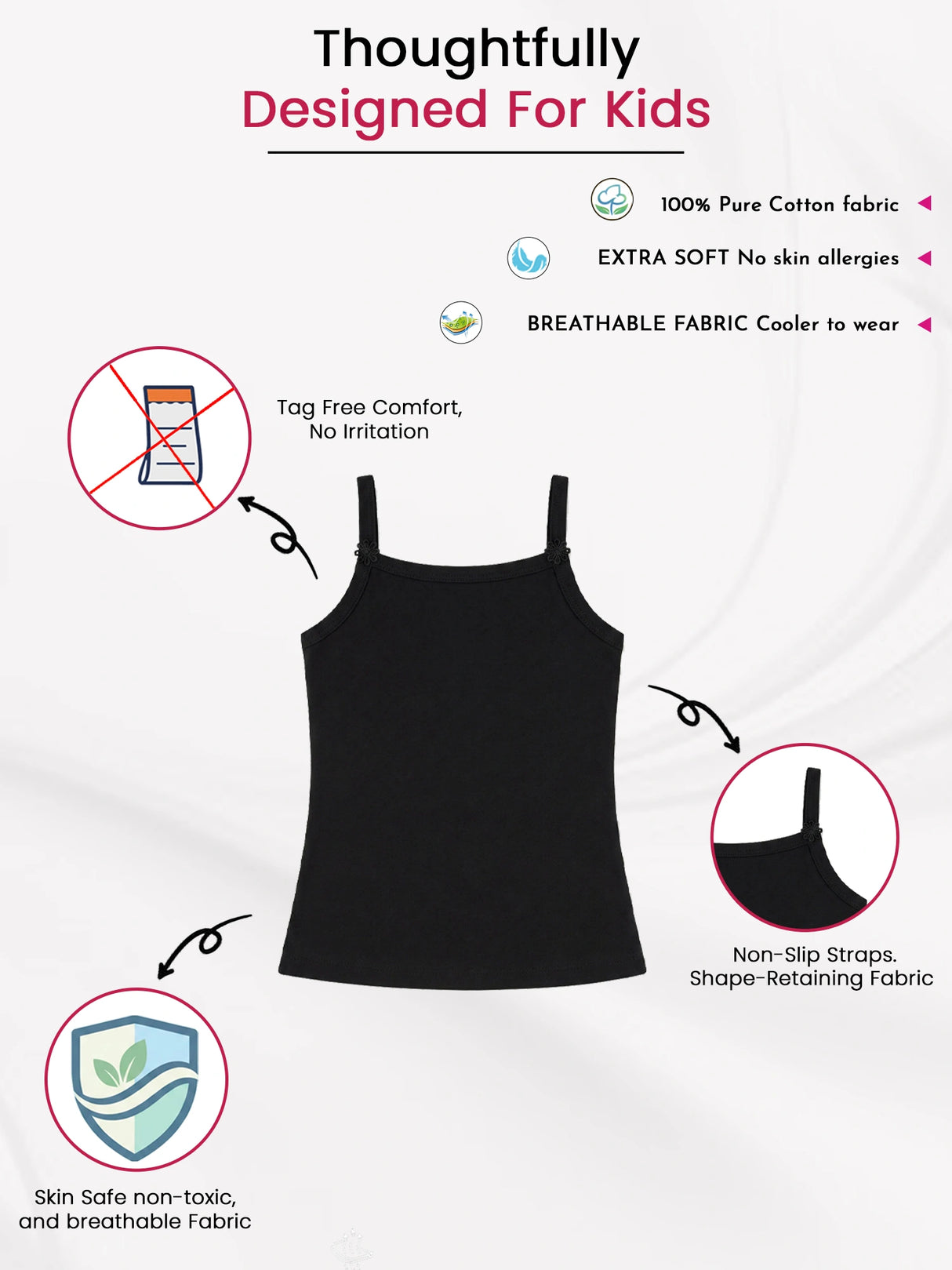 Girls Sleeveless Vest with Dori Neck Design for Comfortable Everyday Innerwear Essentials and Regular Use - Pack of 6
