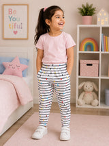 Girls 100% Cotton Printed Track Pant with Side Pockets and Regular Fit Jogger Styling for Comfortable Kids Activewear