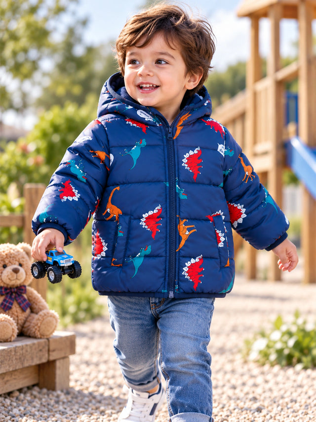 Baby Boys Polyester Quilted Hooded Winter Jacket with Full Sleeves and Comfortable Cold-Weather Outerwear