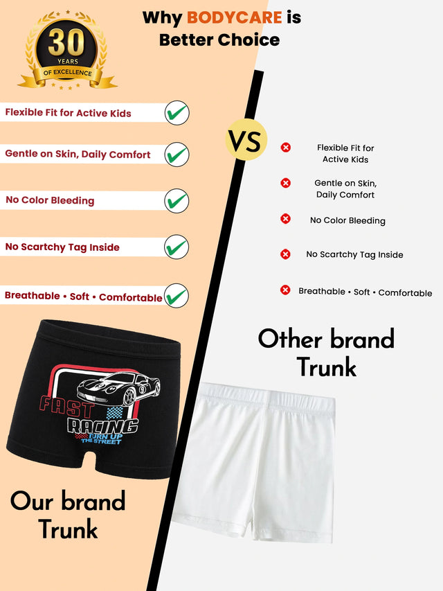 Boys 100% Cotton Trunks with Inner Elastic for Everyday Innerwear Comfort and Regular Use Essentials - Pack of 6