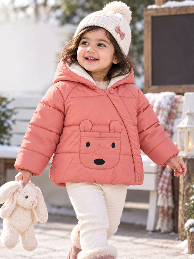 Baby Girls Polyester Quilted Hooded Winter Jacket with Full Sleeves and Comfortable Regular Outerwear Styling